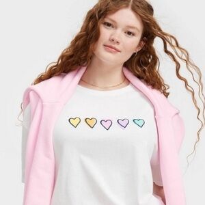 Roller Rabbit x Target White Tee with Disco  Pastel Hearts NWT Oversized Size XL